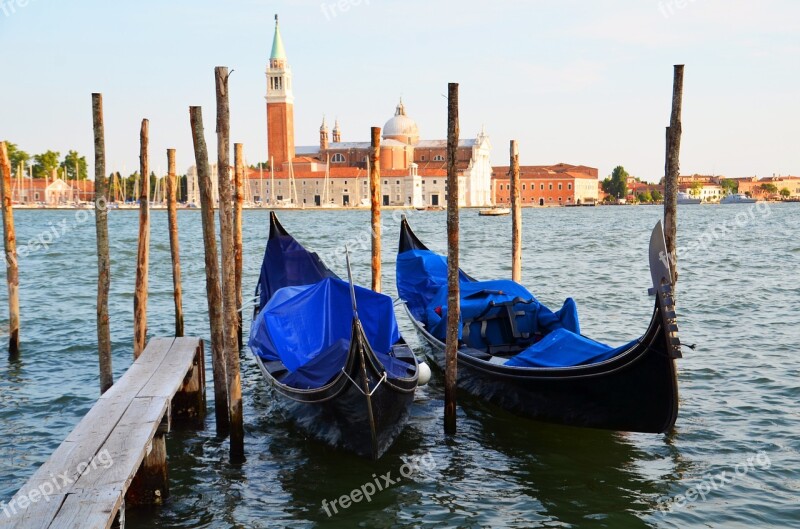 Gondolas Boats Venice Italy Water