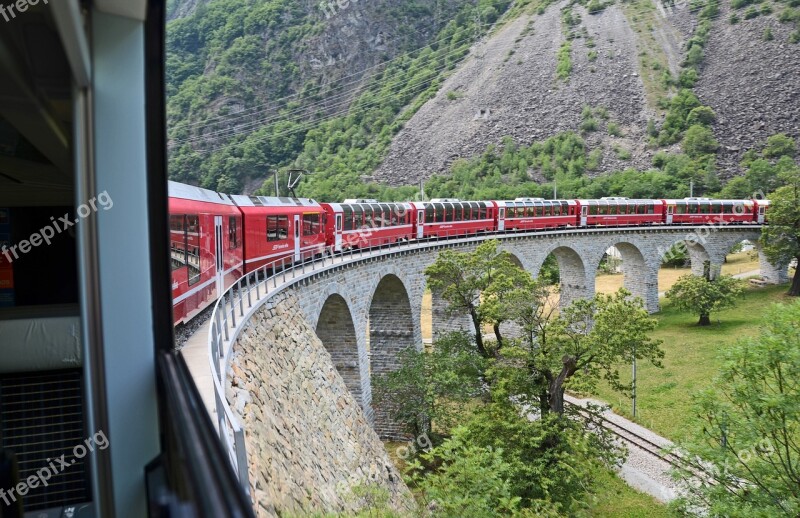 Train Switzerland Alpine Bridge Railway