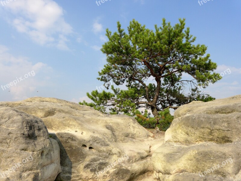 Rock Cliff Sky Blue Clouds