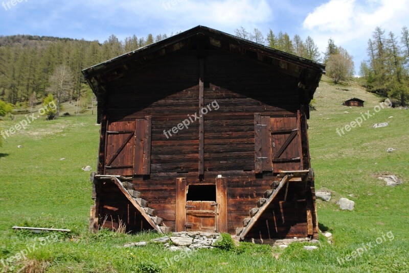 Barn Dark Valais Landscape Switzerland