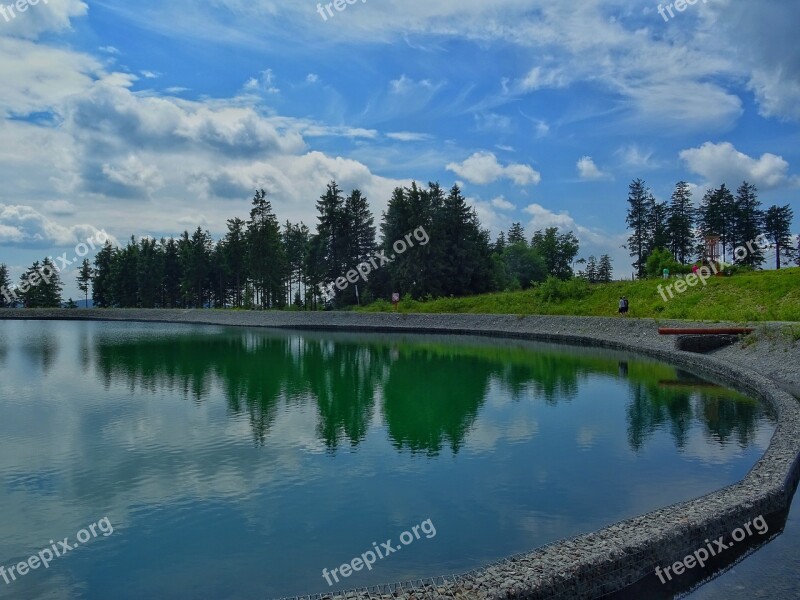 Pond Storage Pond Mirroring Sky Forest