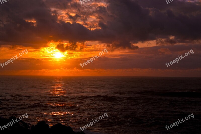 Beach Sunset Dark Clouds Ocean Sunset Beach