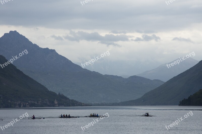 Landscape Lake Switzerland Clouds Rowing