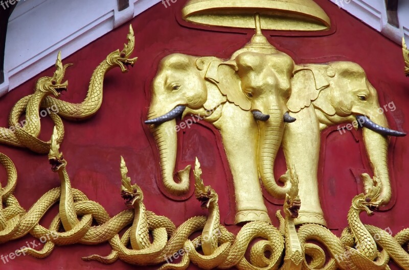 Laos Vientiane Pediment National Palace Elephants