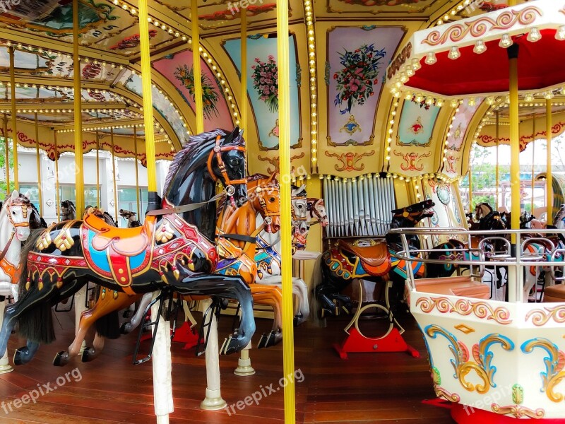 Dancing Roundabout Horses Carousel Colorful Fairground Ride