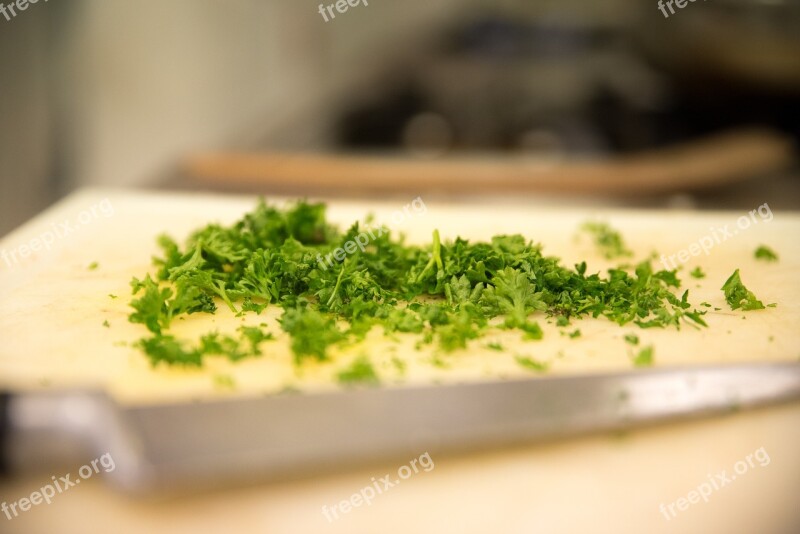 Parsley Knife Kitchen Food Flat