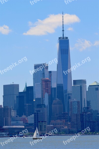 New York Hudson River Downtown World Trade Center Sailboat