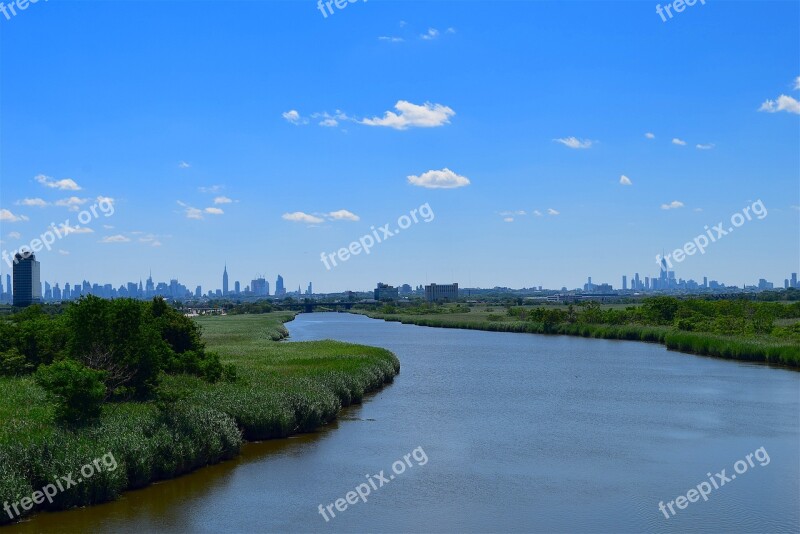 River Landscape Blue Sky Waterway Nature