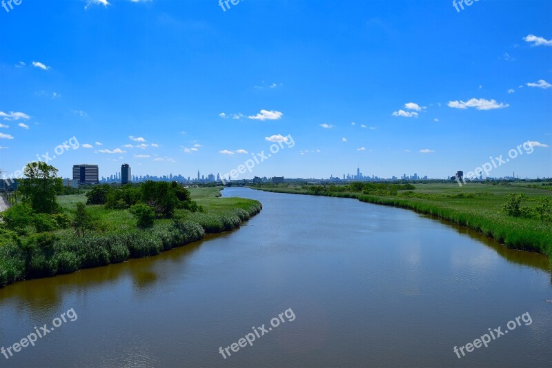 River Landscape Blue Sky Waterway Nature