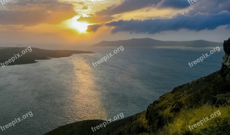 Santorini Sunset Greece Island Sea