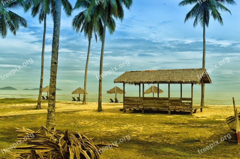 Hut Beach Summer Blue Sea