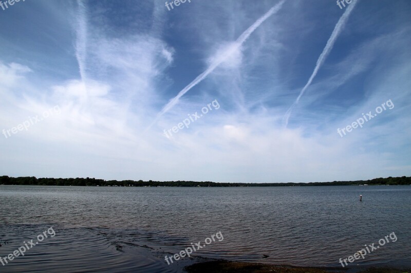 Clouds Lake Contrails Free Photos