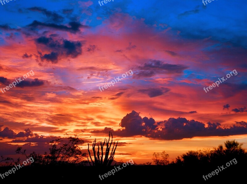 Arizona Tucson Sunset Monsoon Desert