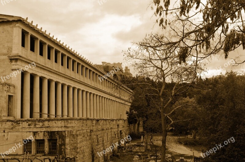 Acropolis Ancient Agora Sepia Archeology Athens