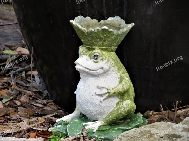 Garden Decoration Figurine Toad Green White