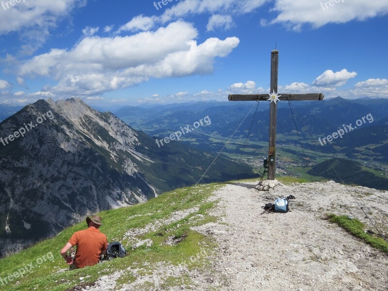 Stoderzinken Cross Mountains View Blue Sky