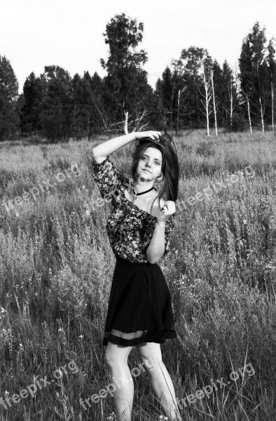 Nature Girl Black-and-white Photograph Summer Portrait