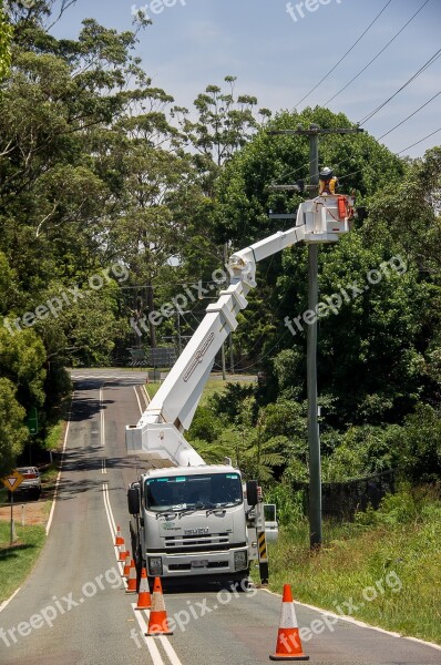 Workers Men Linesmen Electricity Repair