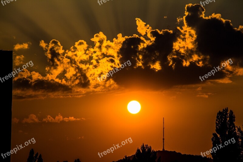 Sunset Clouds Bill Mountain Transmission Tower