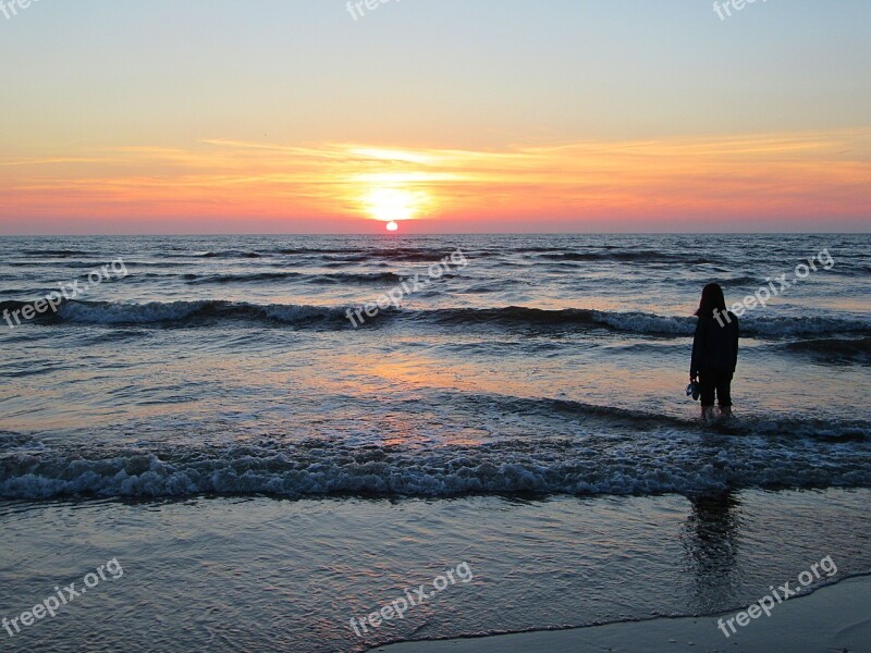 Girl Silhouette Setting Sun Colorful Sunset Romantic