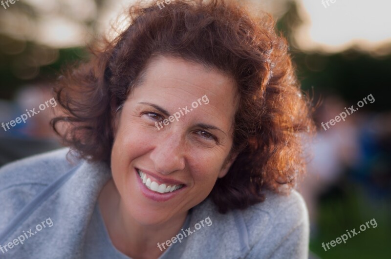 Brunette Smile Teeth Bokeh Background Close Up