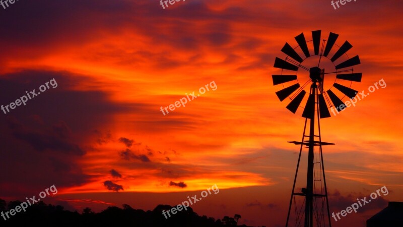 Red Sky Mill Sky Farm Sunset Free Photos