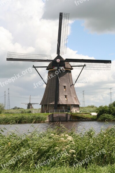 Mill Kinderdijk Netherlands Landscape Wicks