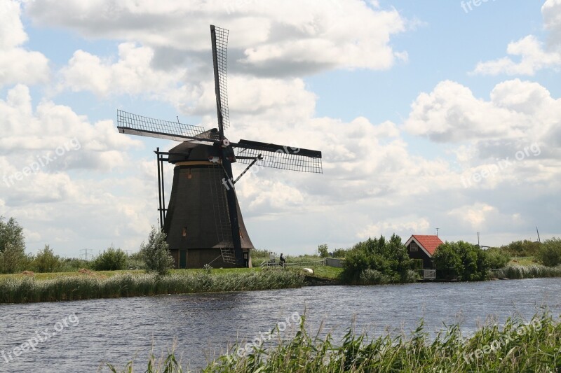 Mill Kinderdijk Netherlands Landscape Water Mill