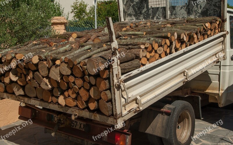 Wood Logs Truck Dumpster Fireplace