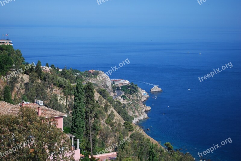 Taormina Sicily Messina Mediterranean Sea More Blues Than You Can Count