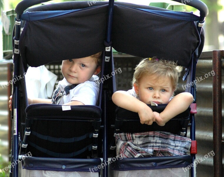 Children Twins Stroller Free Photos