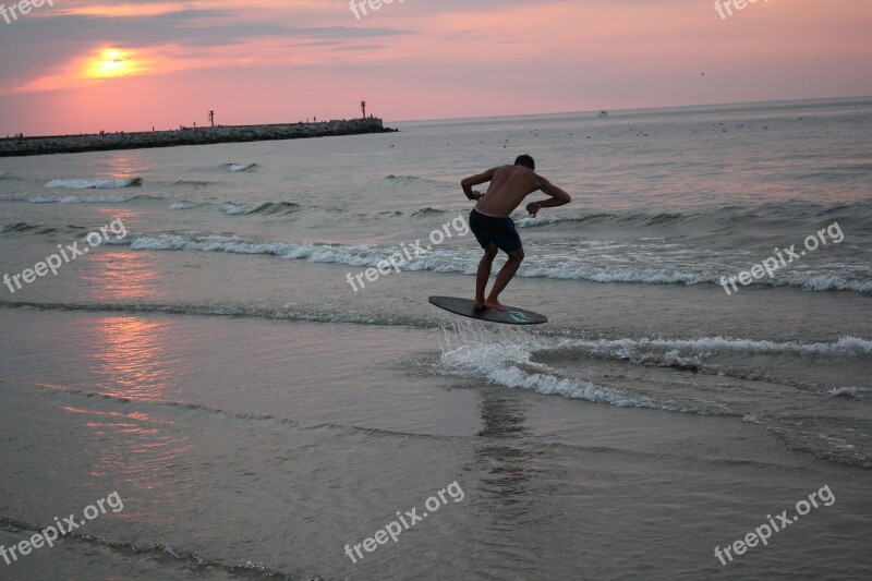 Board Water The Baltic Sea The Sun Twilight