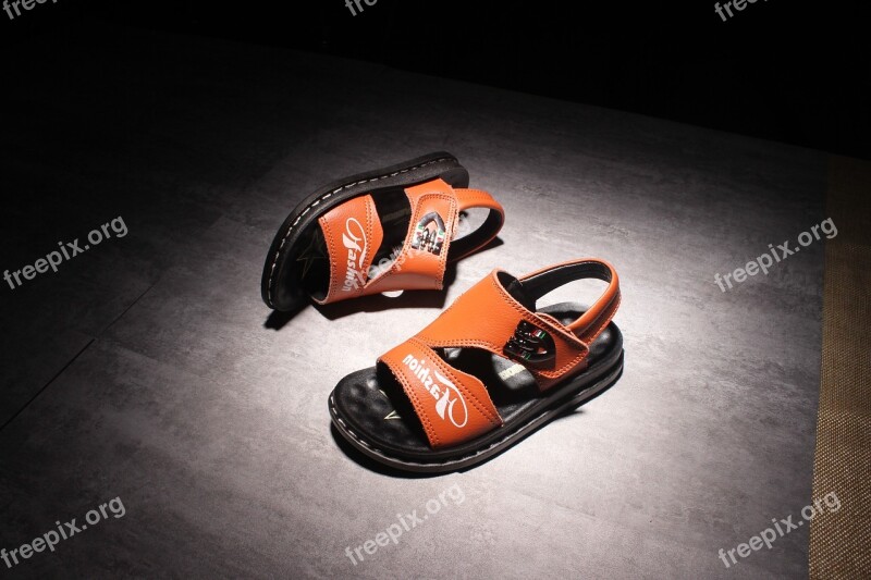 Children's Shoes Sandals Breathable Black Background Free Photos