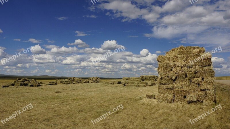 Prairie Haystack Blue Sky And White Clouds Free Photos