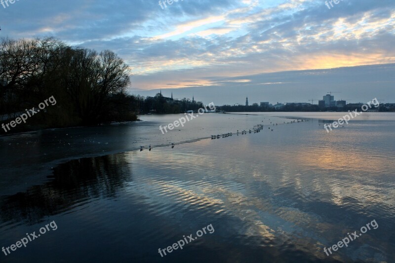 Abendstimmung Outer Alster Beautiful View Hamburg Hamburgensien