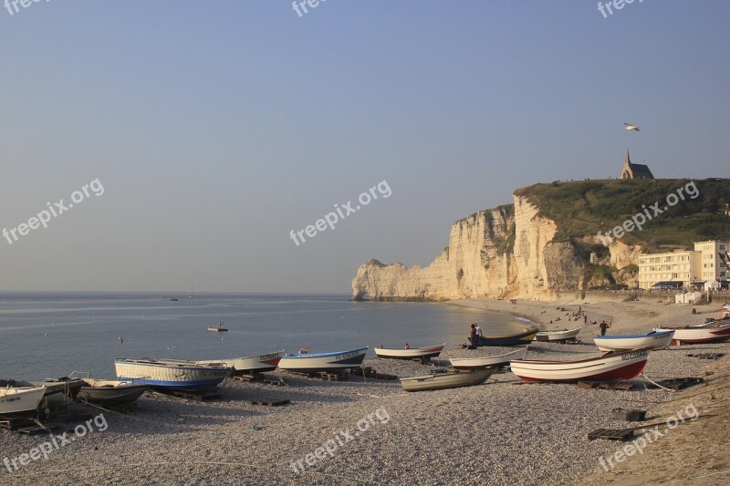 France Etretat Cliffs Coast Boats