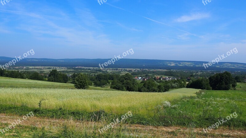 Landscape Swietokrzyskie Mountains Field Corn Summer