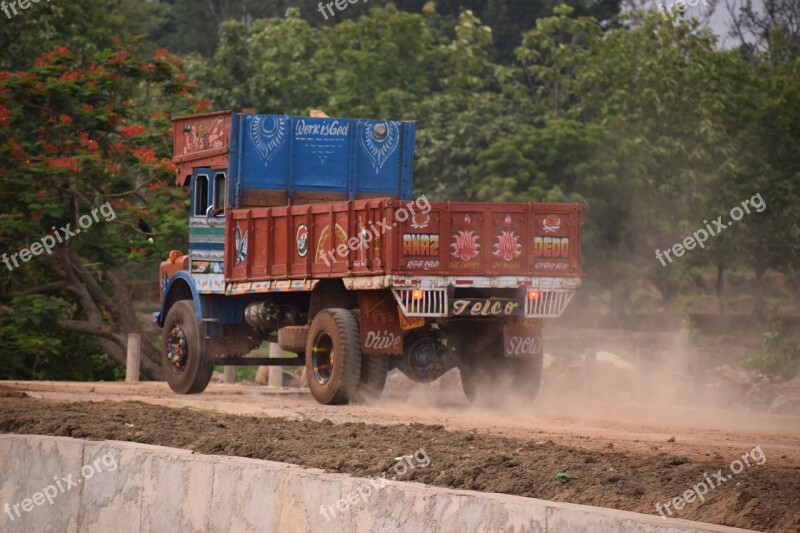 Truck Road Under Construction Dust Pollution