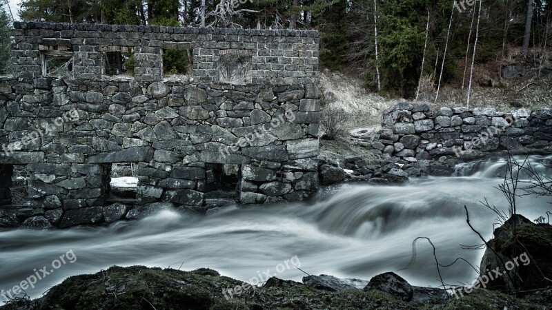 Old Mill Building Rapids Landscape