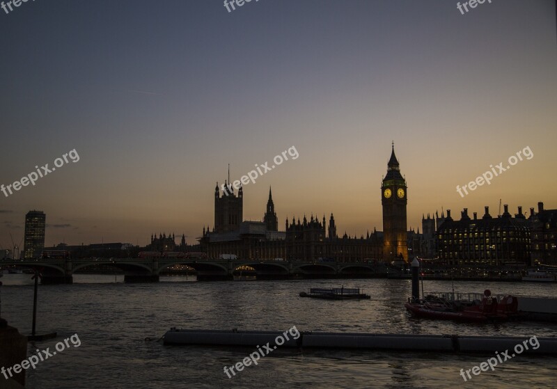 Big Ben London Skyline Sunset Landmark