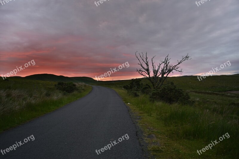 Evening Red Sky Sunset Dusk Countryside