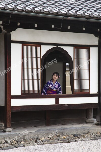 Temple Window Japan Kyoto Girl