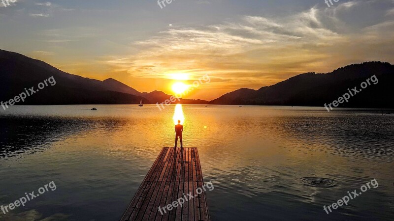 Sunset Lake Landscape Nature Water