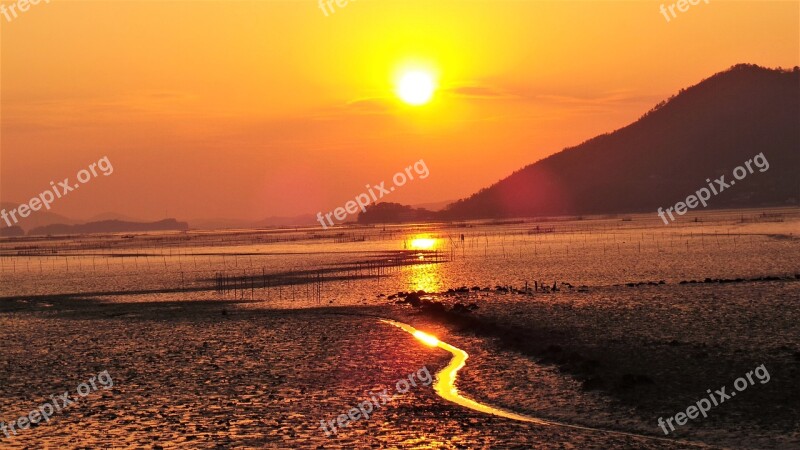 Sunset Glow Suncheon Bay Waon Beach Free Photos