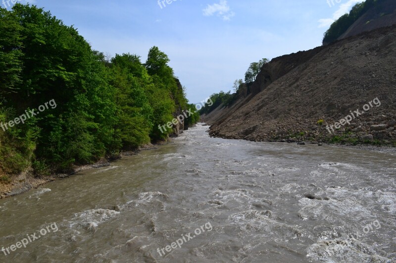 Mountains Chechnya Caucasus Trees Bridge