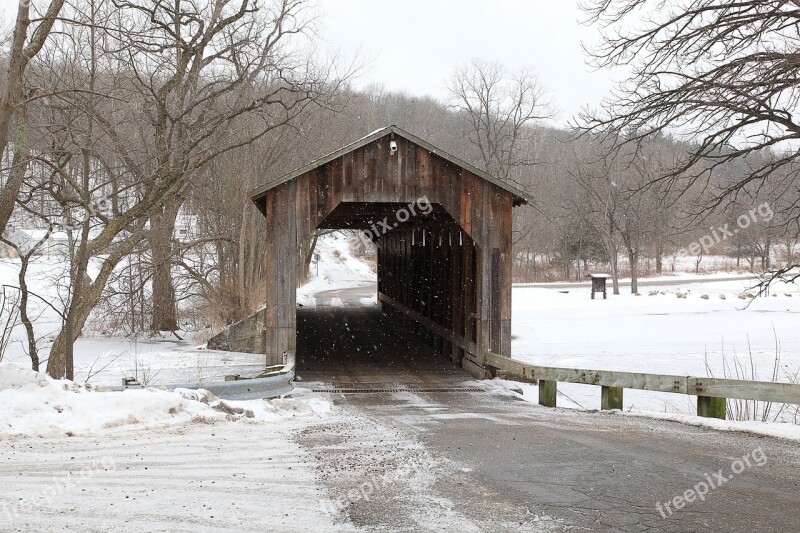 Covered Bridge Winter Snow Winter Wonderland Free Photos