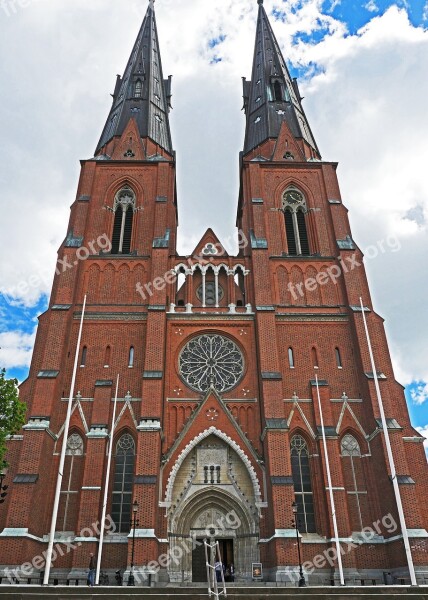 Uppsala Cathedral Main Portal Towers The Largest Church In Sweden Center