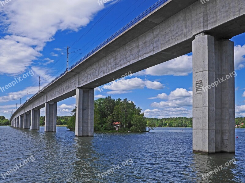 Mälaren Lake Railway Bridge Lake Crossing The Middle Of Sweden