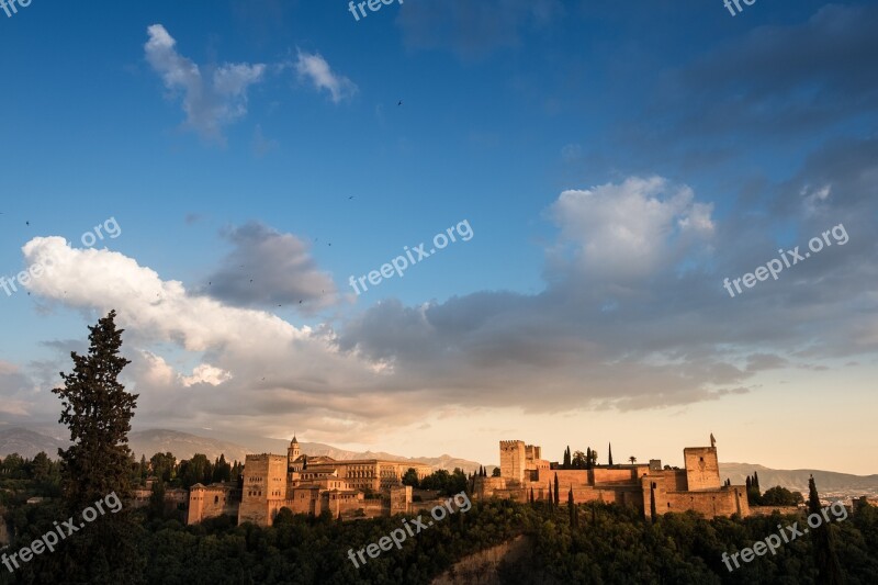 Alhambra Granada Sky Sunset Andalusia