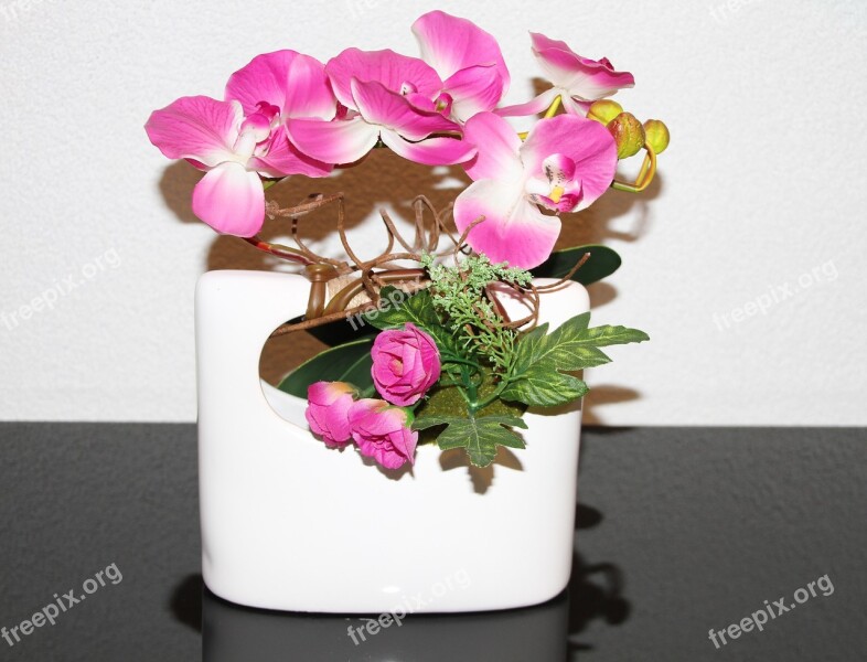 Vase Orchid Pink Green Flower